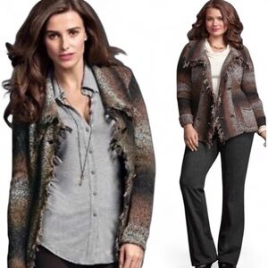 CAbi Frontier Fringe Cowl Neck Cardigan Sweater